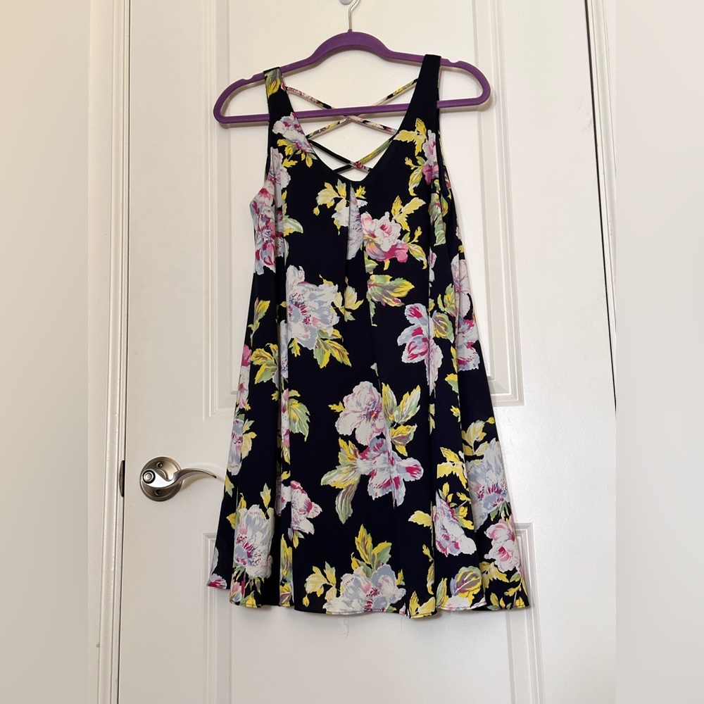 Soprano Navy Blue Floral Sleeveless Dress